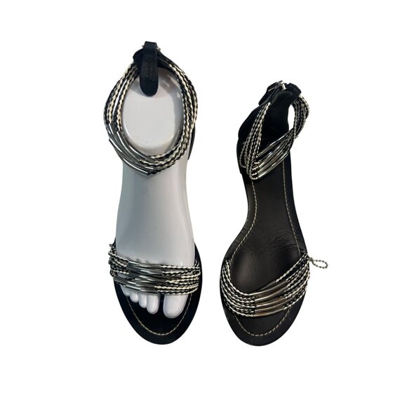 Tory Burch Mignon Rings Black-silver Ankle Strap sandals 11687 size 11 - Picture 4 of 9